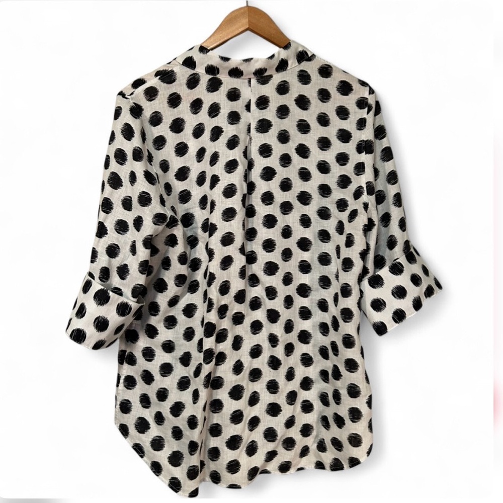 Chico's Black and White Polka Dot Button Down Shirt Linen - Picture 3 of 7